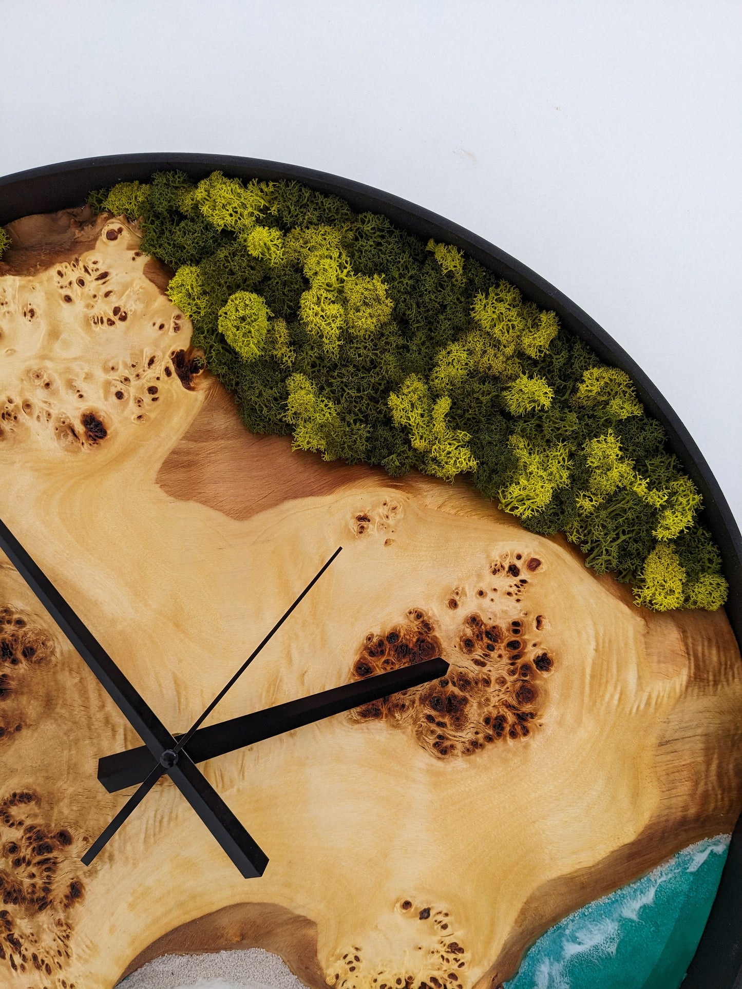 Scandinavian Moss Wall Clock: Resin Wood Art, Handmade Wooden Clock (20'')