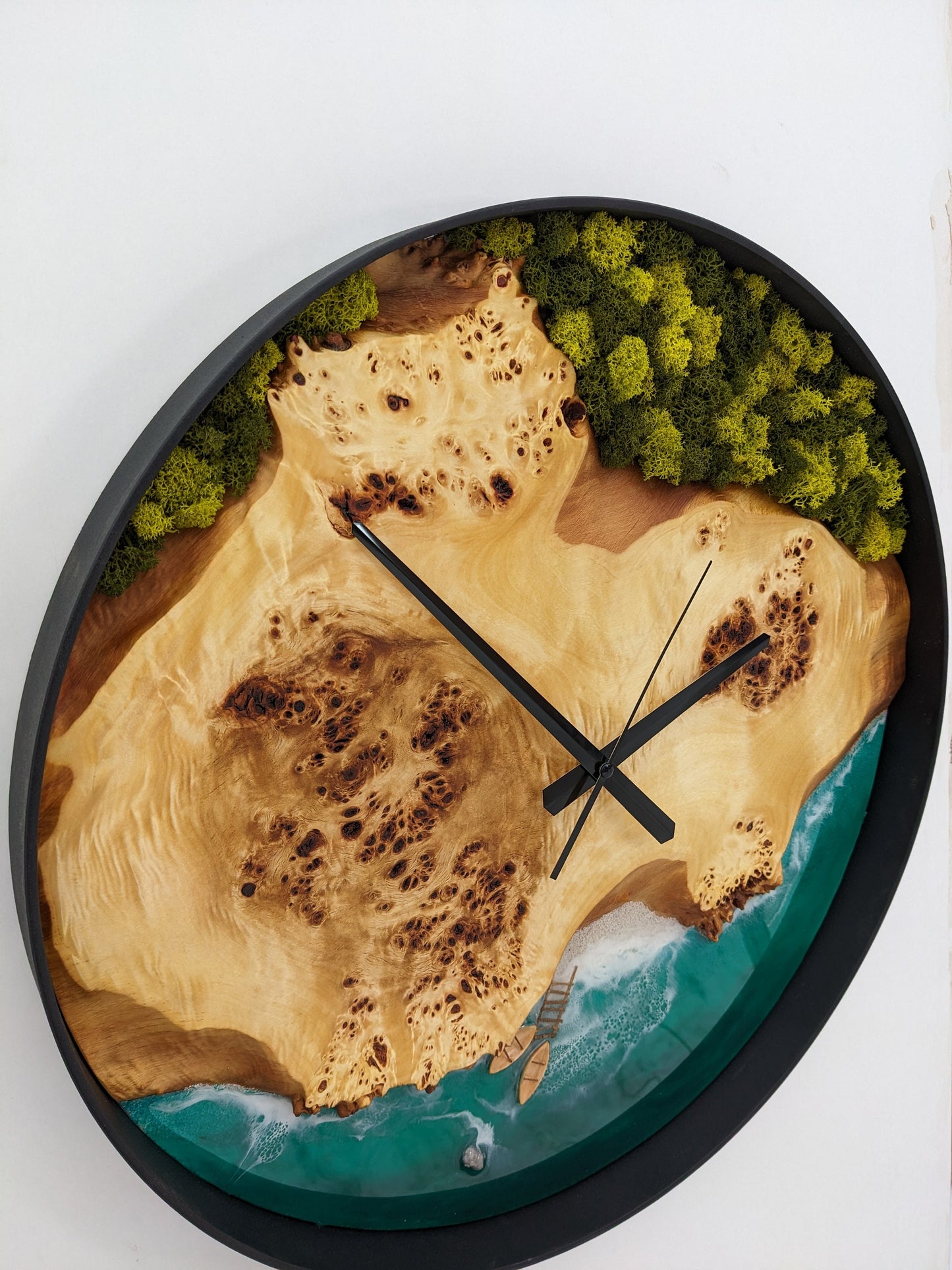 Scandinavian Moss Wall Clock: Resin Wood Art, Handmade Wooden Clock (20'')