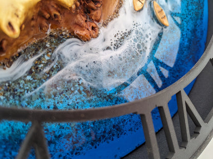 Epoxy Resin Ocean Clock: Moss & Wood Beach Wave Decor