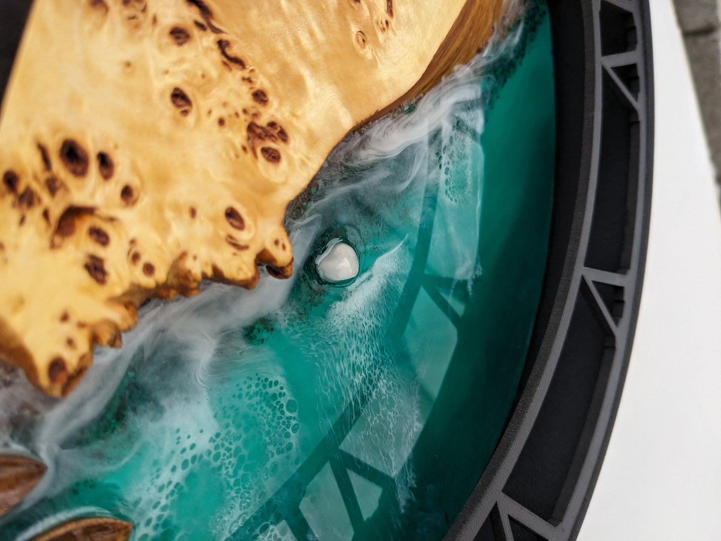 Epoxy Resin Ocean Wall Clock: Wood & Moss Decor (14")