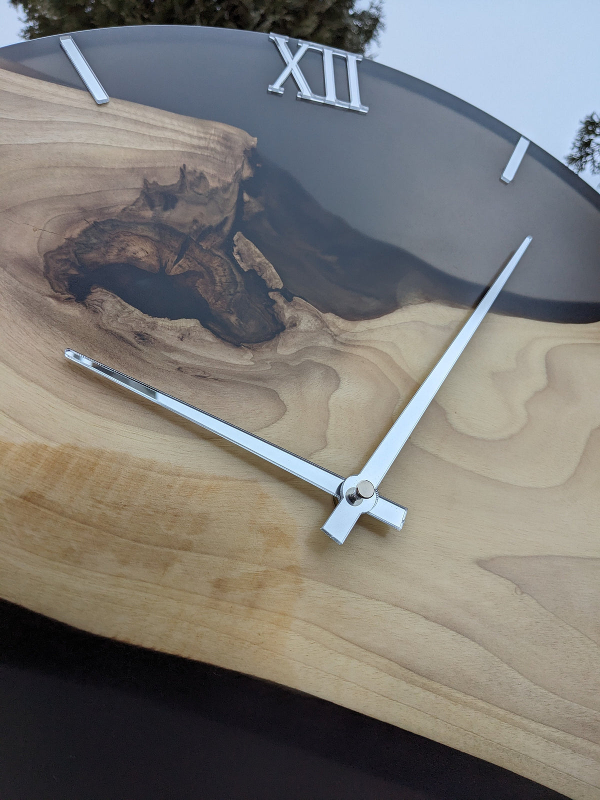 Handmade Walnut Wood Wall Clock with Black Resin & Acrylic Numbers