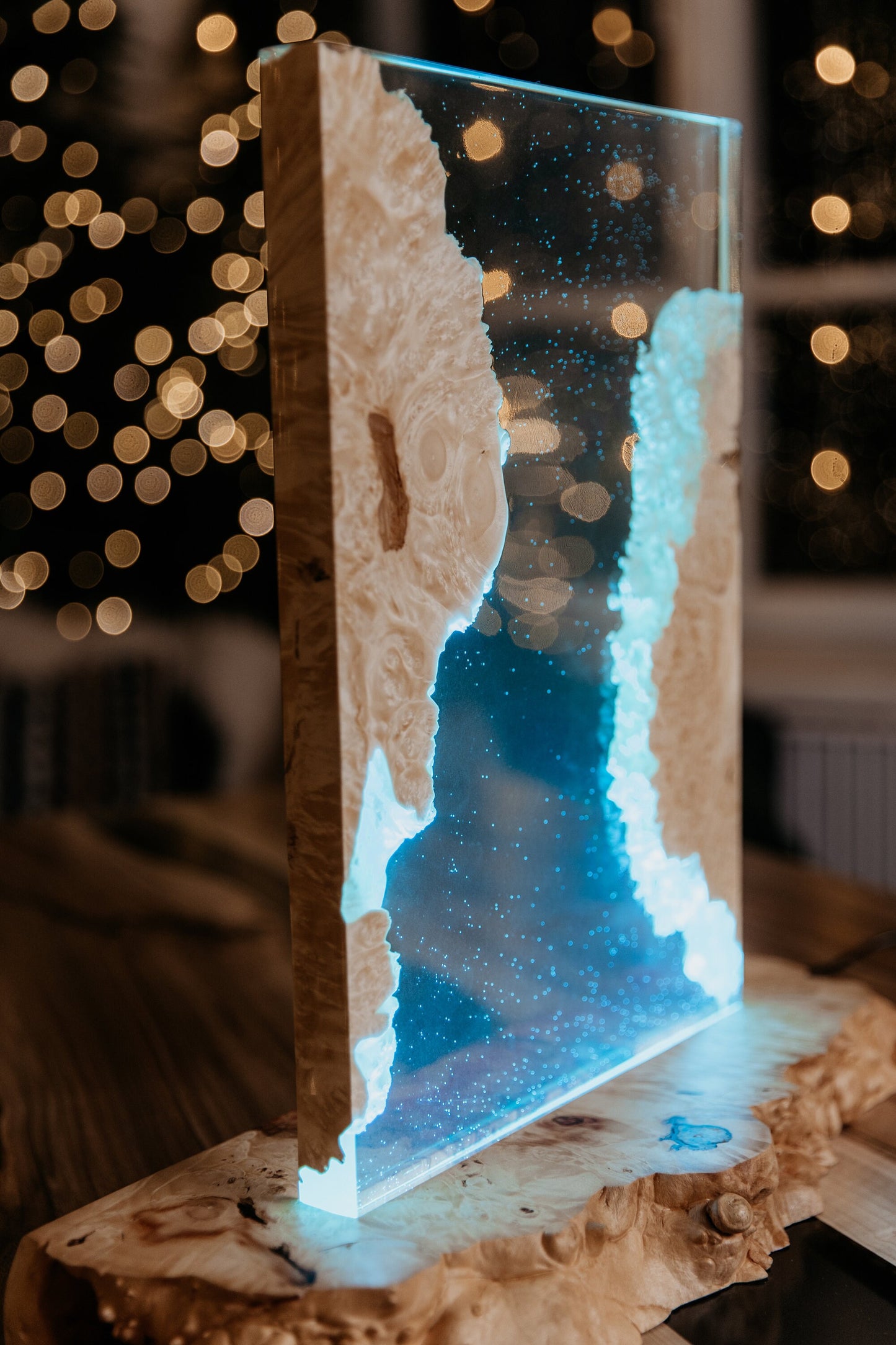 Epoxy Resin Night Light Lamp: Natural Wood Table Lamp