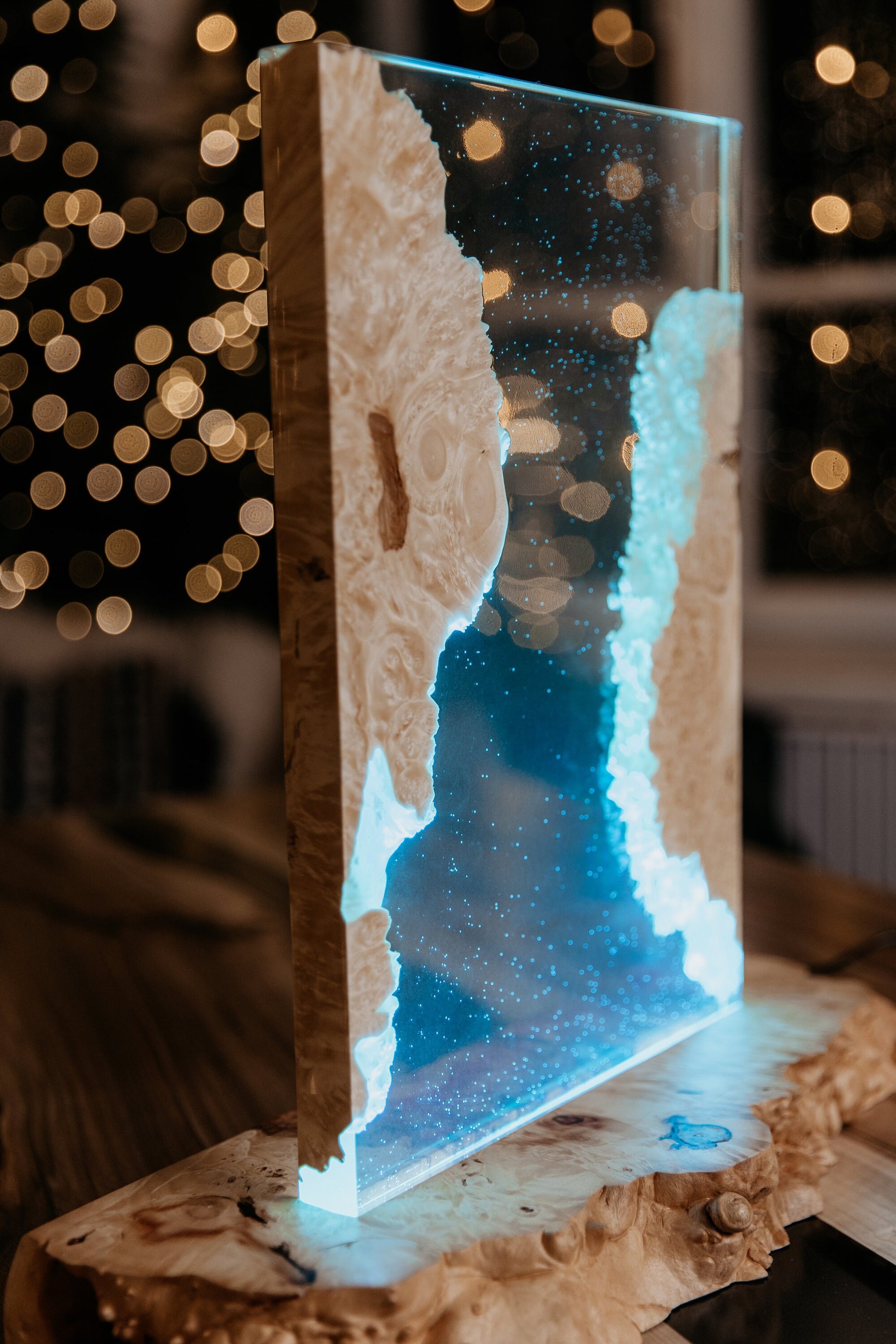 Epoxy Resin Night Light Lamp: Natural Wood Table Lamp
