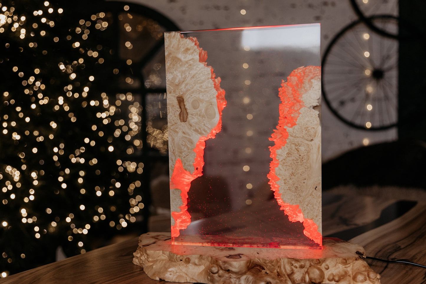 Epoxy Resin Night Light Lamp: Natural Wood Table Lamp