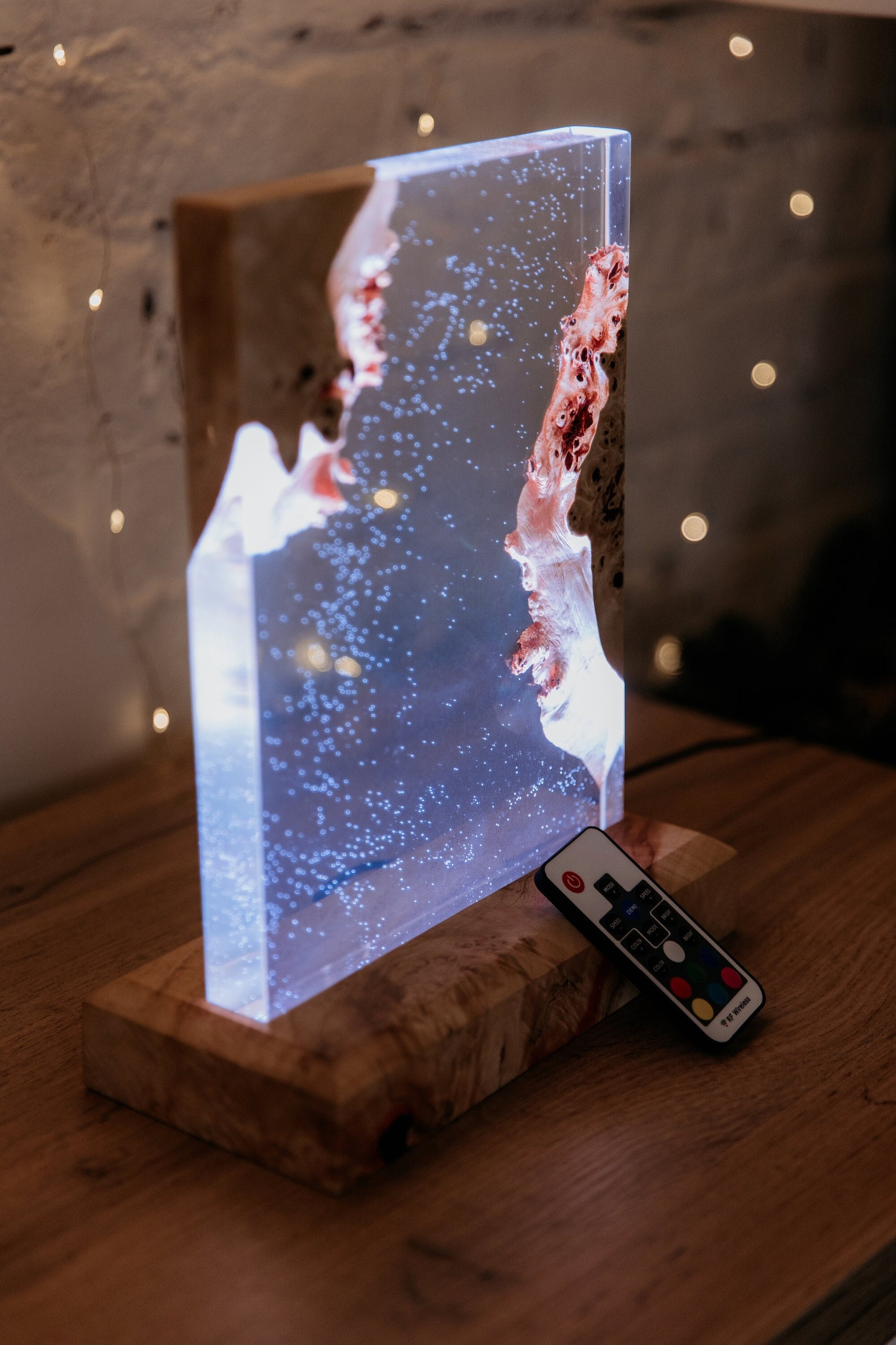 Handmade Epoxy Resin Wood Night Light: RGB Remote Control