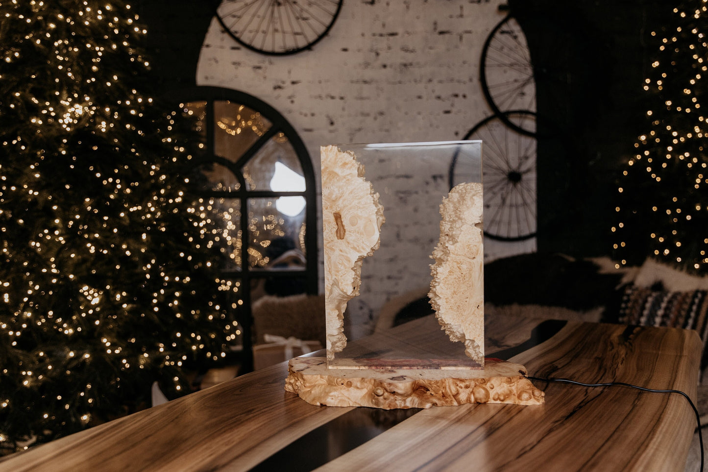 Epoxy Resin Night Light Lamp: Natural Wood Table Lamp