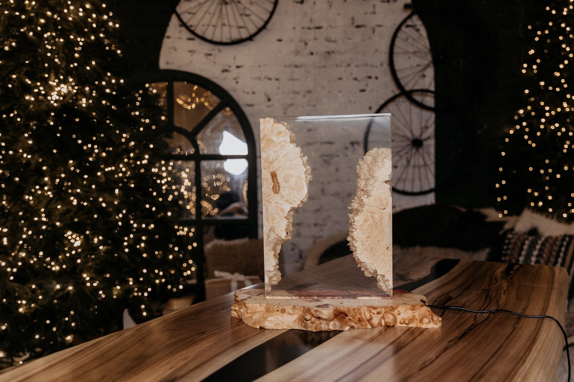 Epoxy Resin Night Light Lamp: Natural Wood Table Lamp