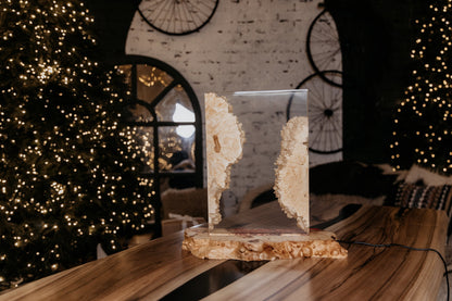 Epoxy Resin Night Light Lamp: Natural Wood Table Lamp