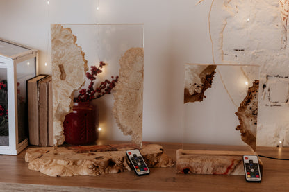 Handmade Epoxy Resin Wood Night Light: RGB Remote Control