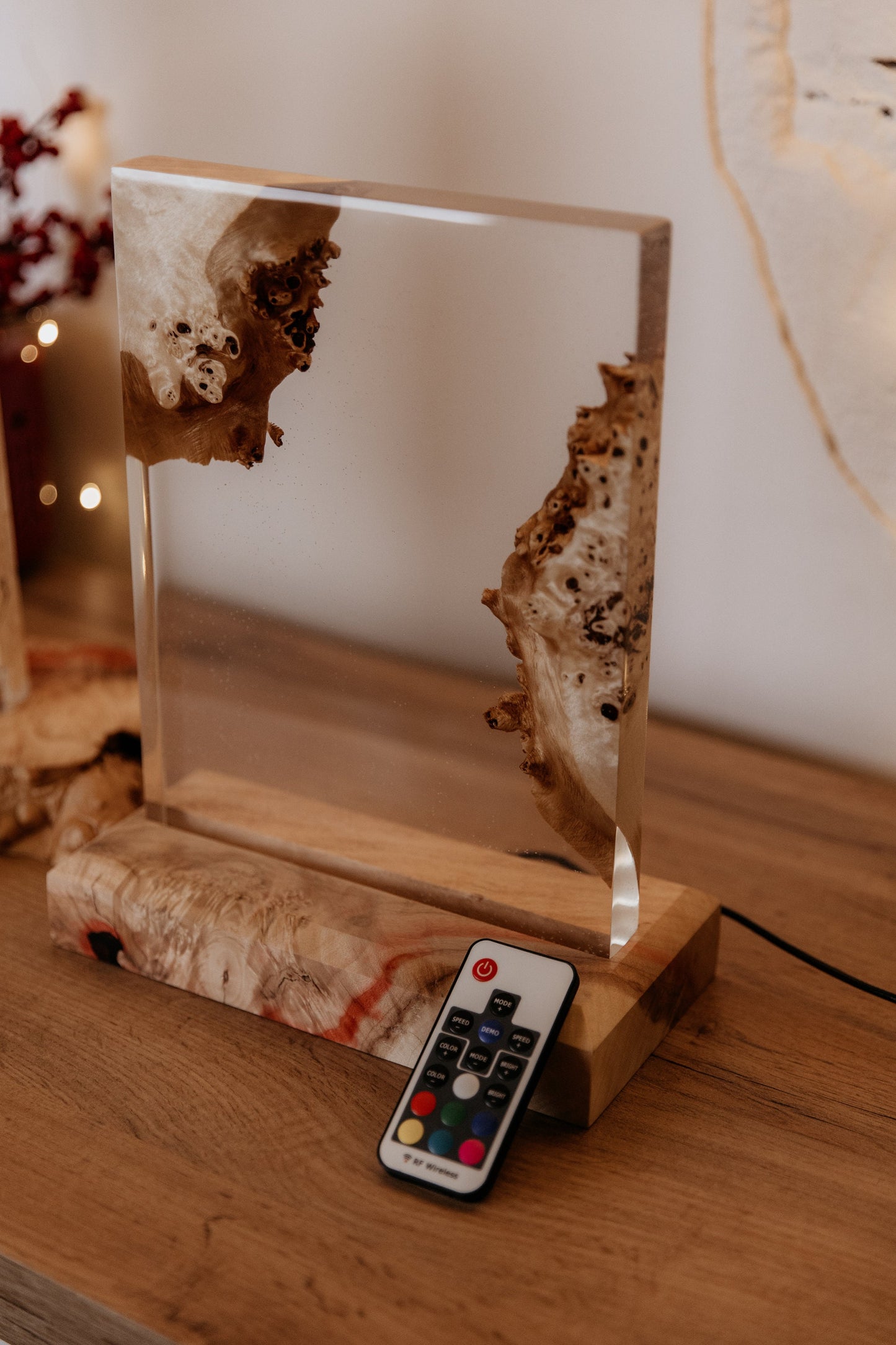 Handmade Epoxy Resin Wood Night Light: RGB Remote Control