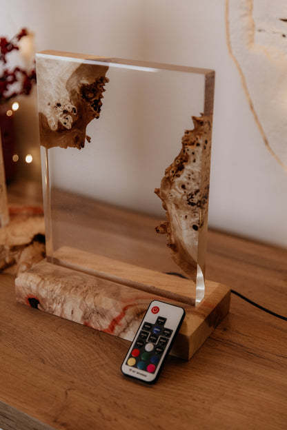 Handmade Epoxy Resin Wood Night Light: RGB Remote Control