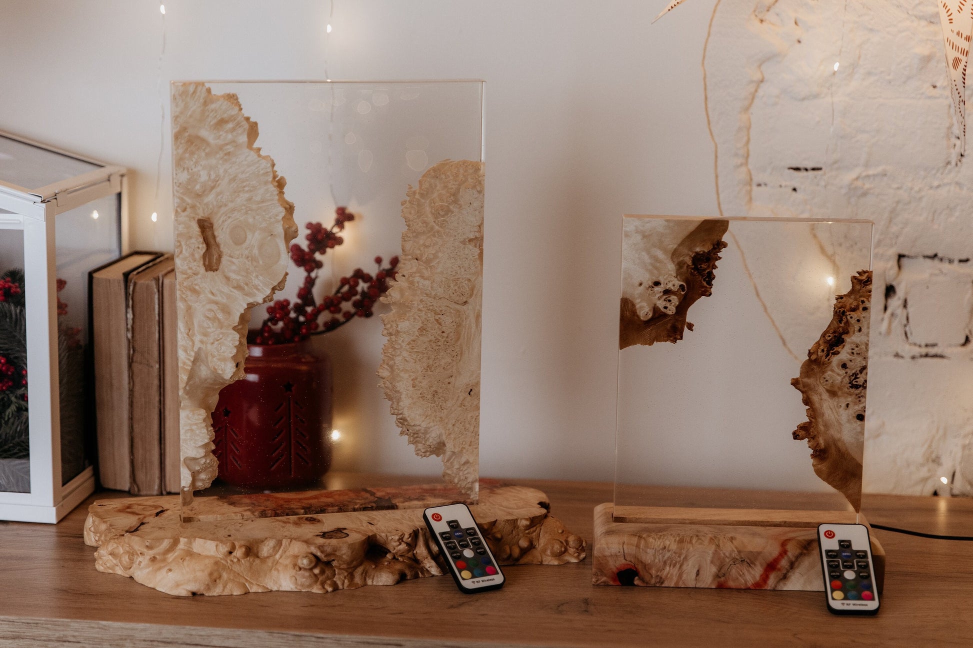 Epoxy Resin Night Light Lamp: Natural Wood Table Lamp