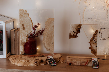 Epoxy Resin Night Light Lamp: Natural Wood Table Lamp