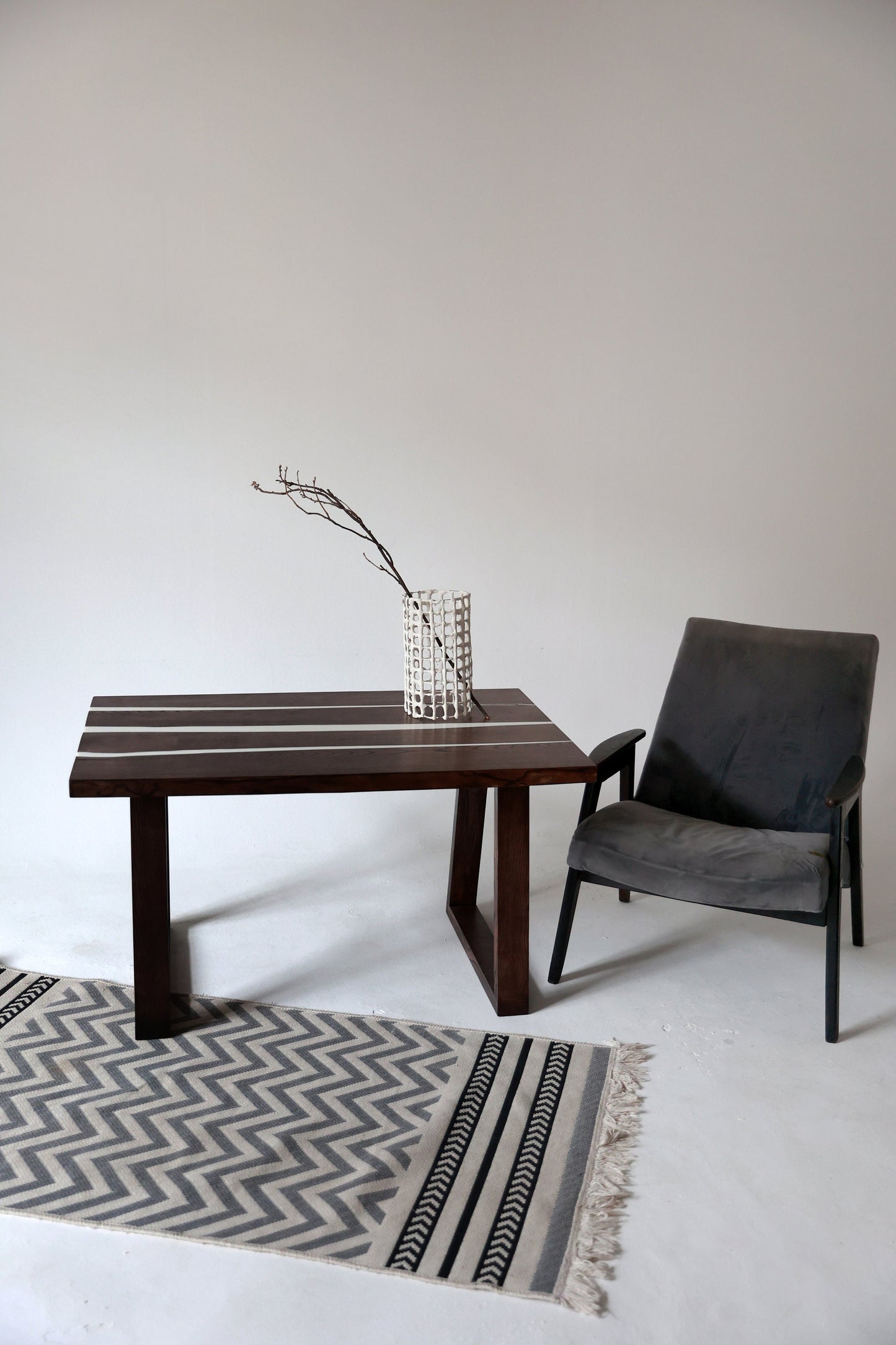Ash Wood River Table: White Epoxy Resin, Handmade Dining Table