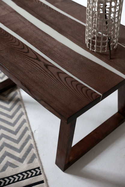 Ash Wood River Table: White Epoxy Resin, Handmade Dining Table