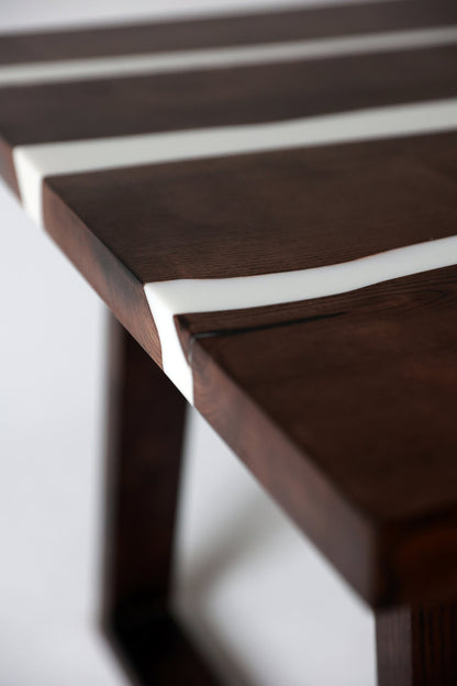 Ash Wood River Table: White Epoxy Resin, Handmade Dining Table