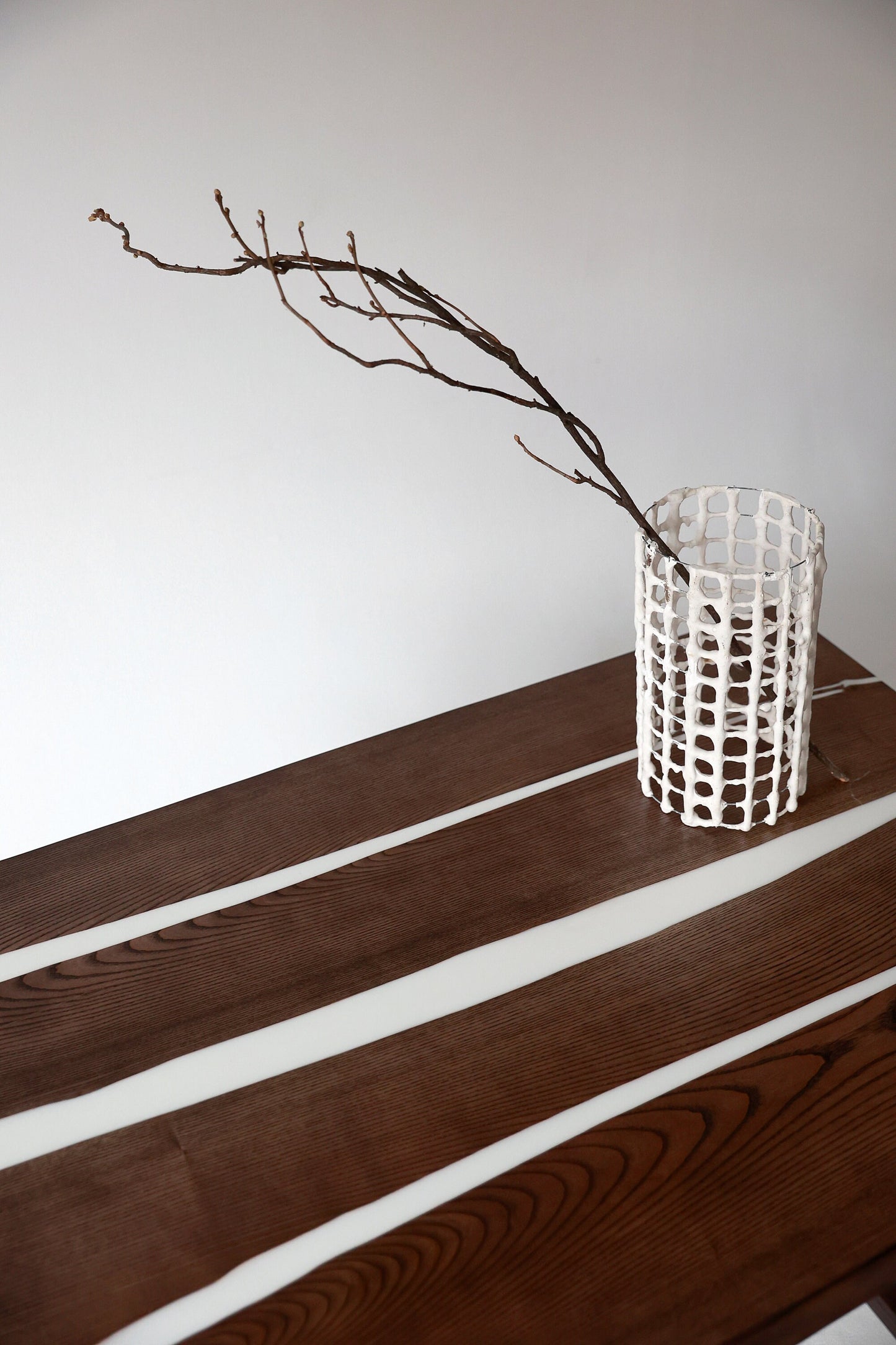 Ash Wood River Table: White Epoxy Resin, Handmade Dining Table