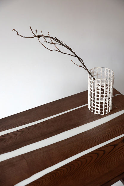 Ash Wood River Table: White Epoxy Resin, Handmade Dining Table