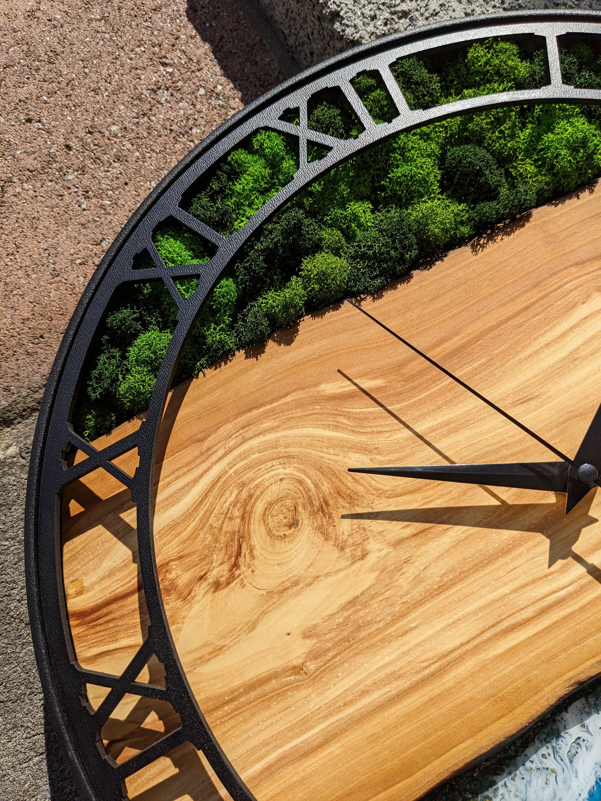 Moss & Epoxy Resin Wood Wall Clock: Scandinavian Home Decor