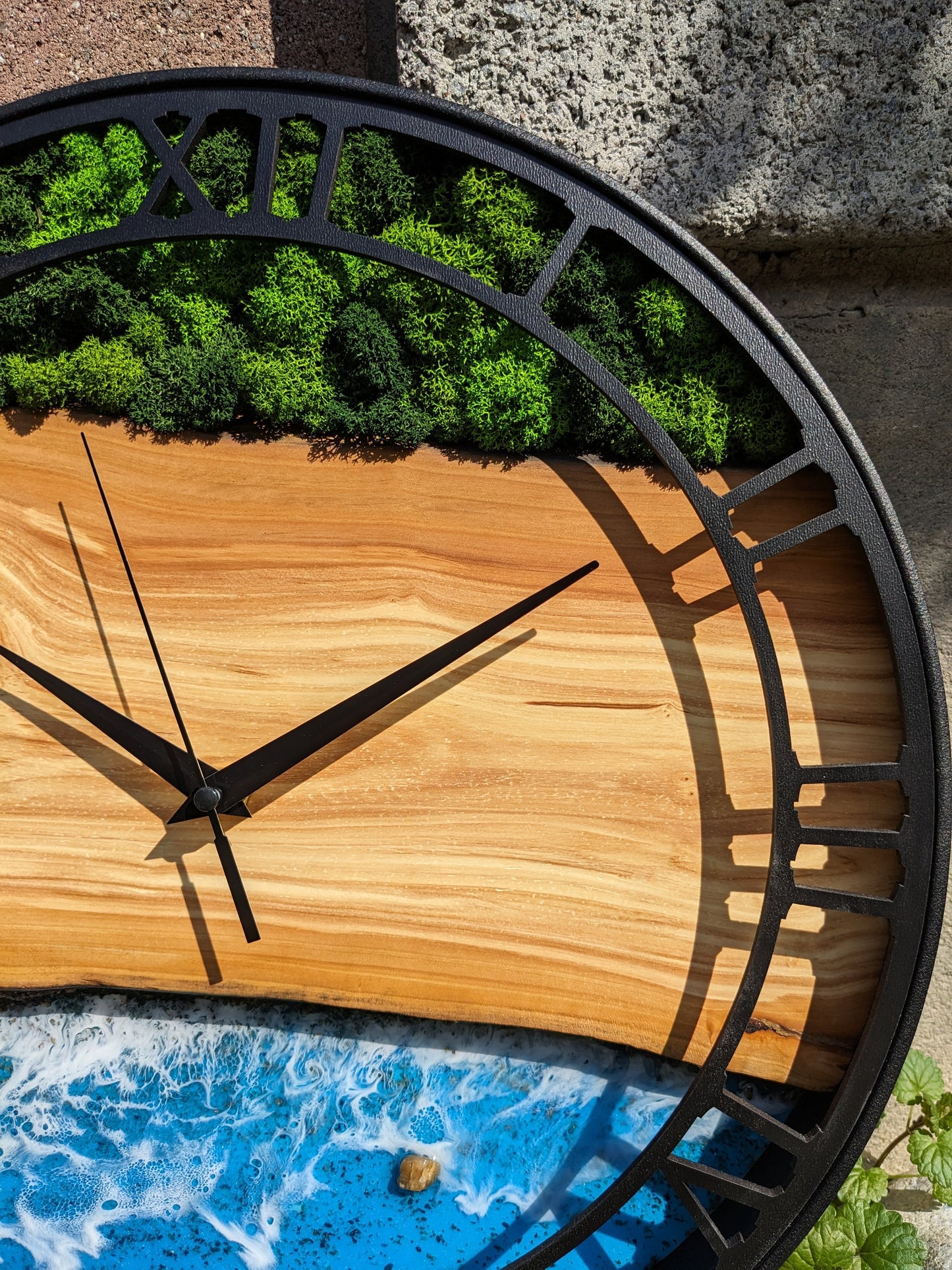 Moss & Epoxy Resin Wood Wall Clock: Scandinavian Home Decor