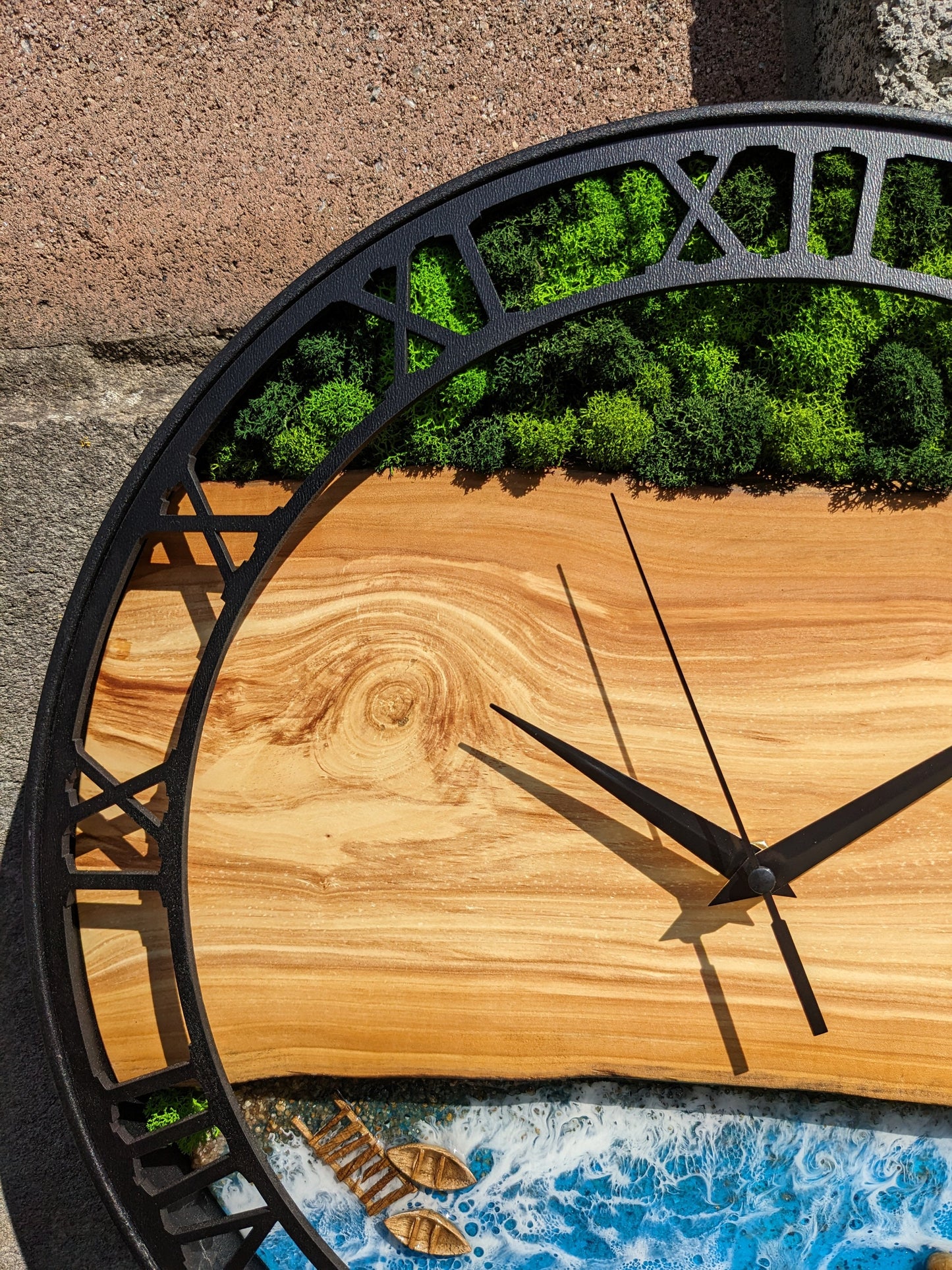 Moss & Epoxy Resin Wood Wall Clock: Scandinavian Home Decor