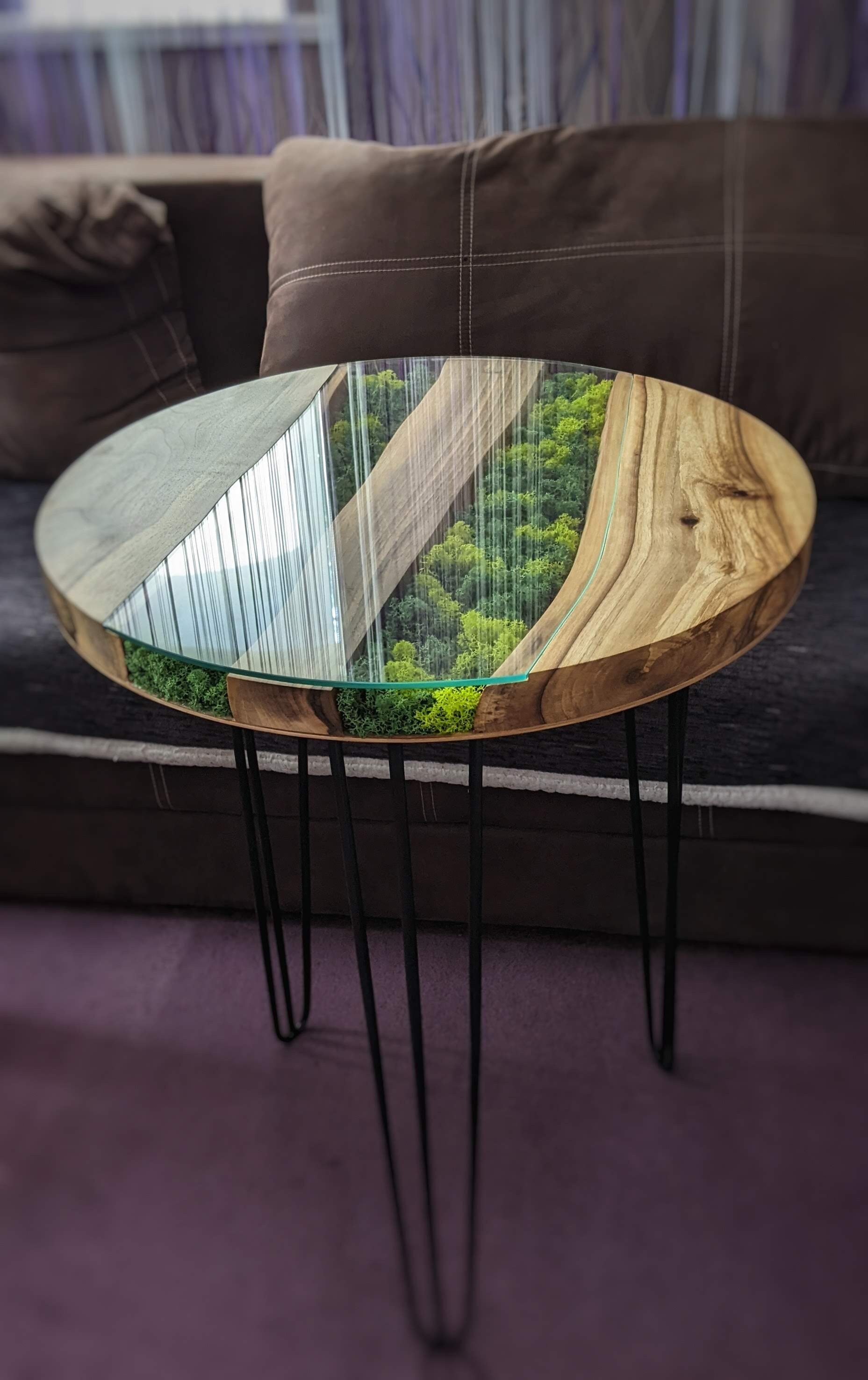 Walnut Coffee Table: Round Scandinavian Moss Table