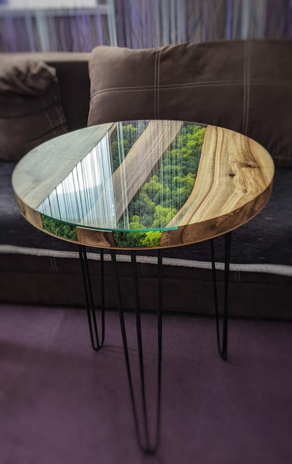 Walnut Coffee Table: Round Scandinavian Moss Table