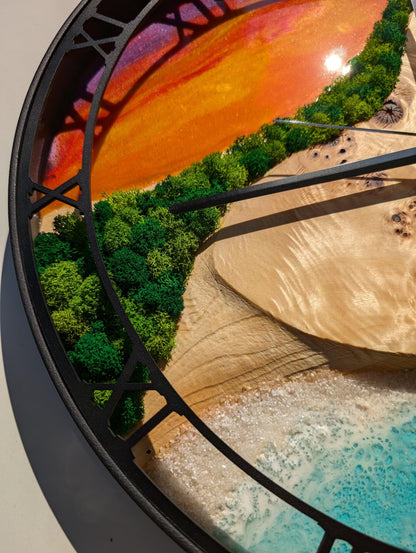 Epoxy Resin Moss Clock: Handmade Wood & Metal Sunset Beach Decor