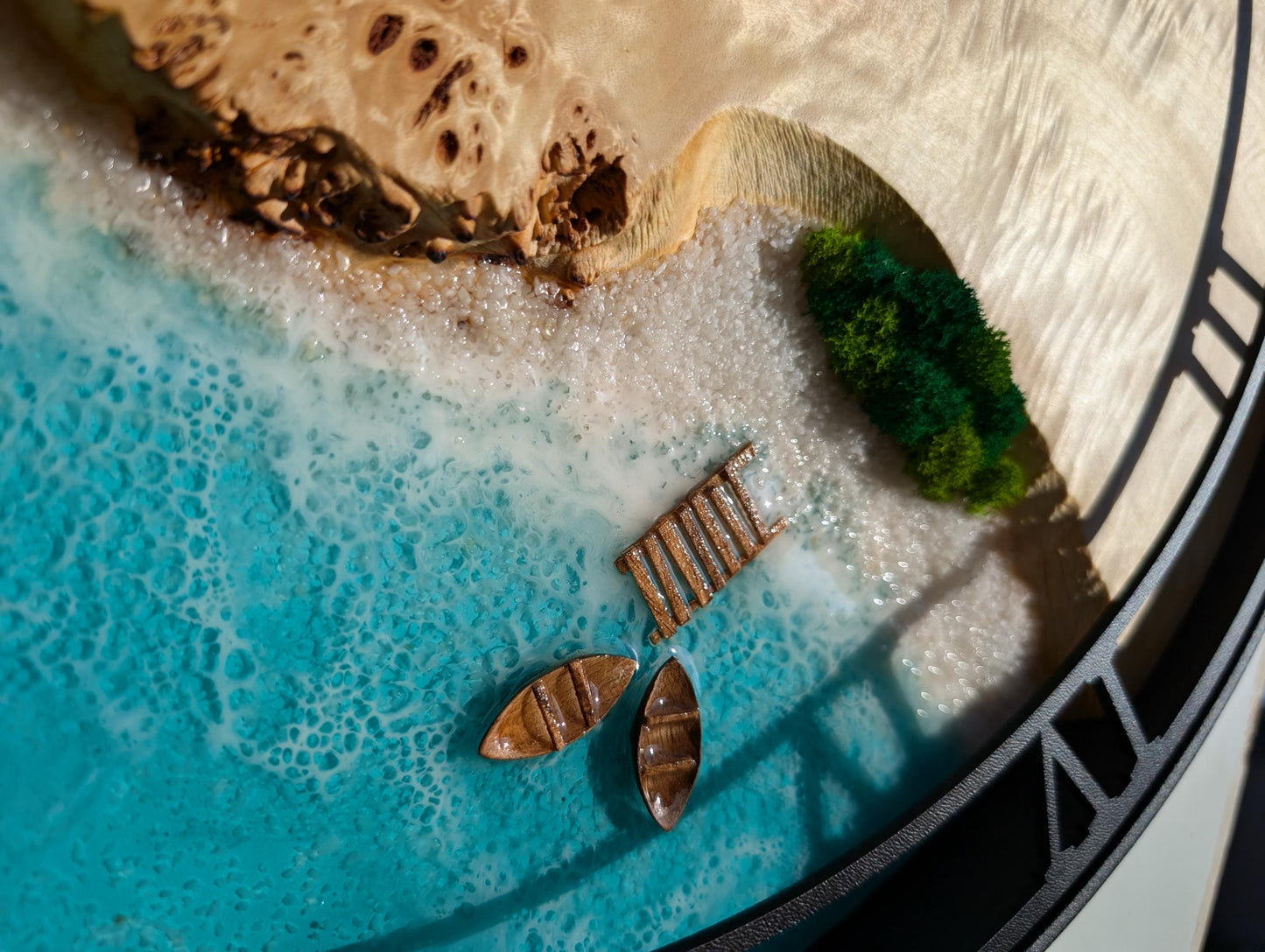 Epoxy Resin Moss Clock: Handmade Wood & Metal Sunset Beach Decor