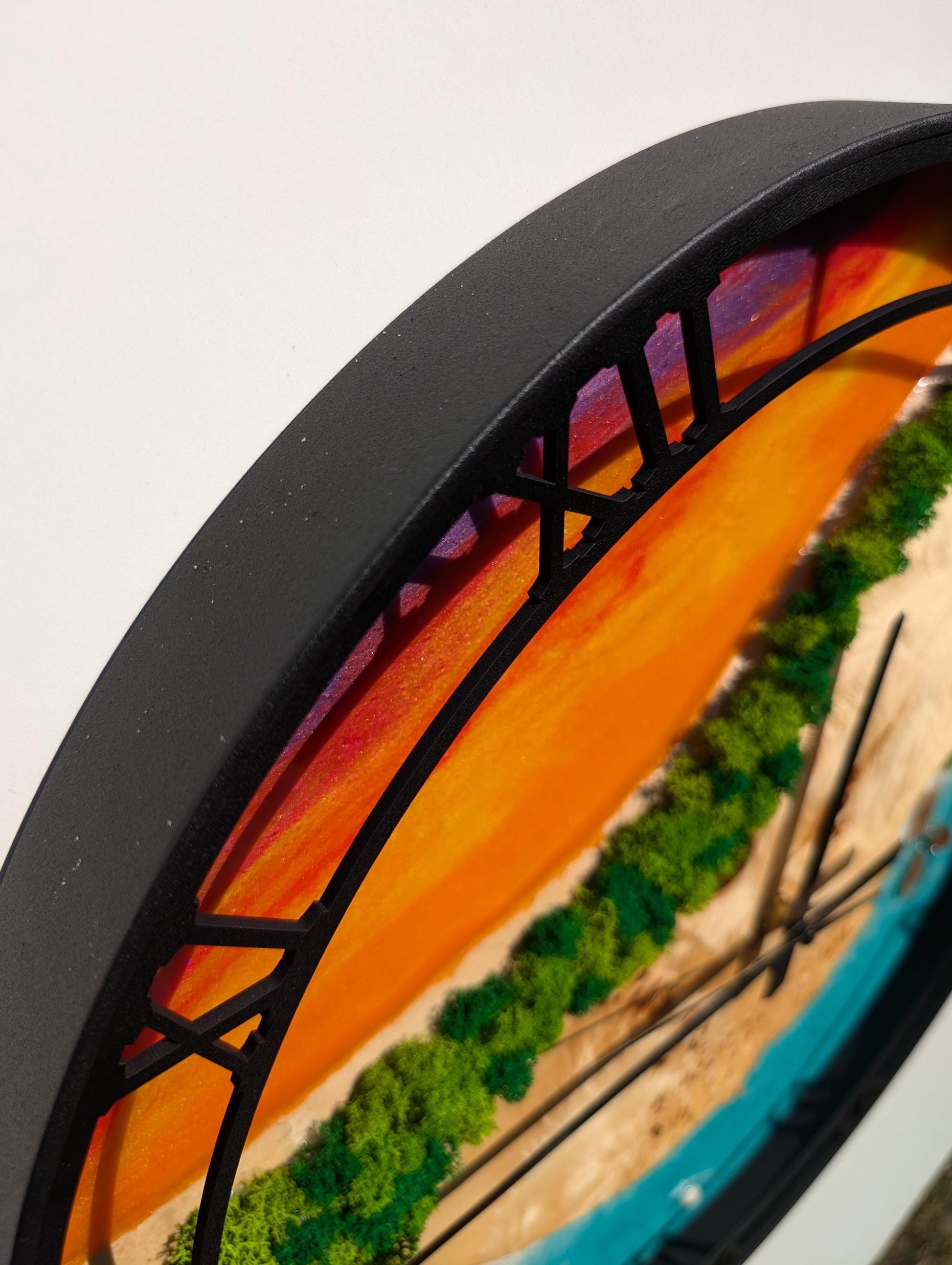 Epoxy Resin Moss Clock: Handmade Wood & Metal Sunset Beach Decor