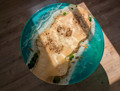 Resin Ocean Wave Coffee Table: Round Live Edge Epoxy Wood Table