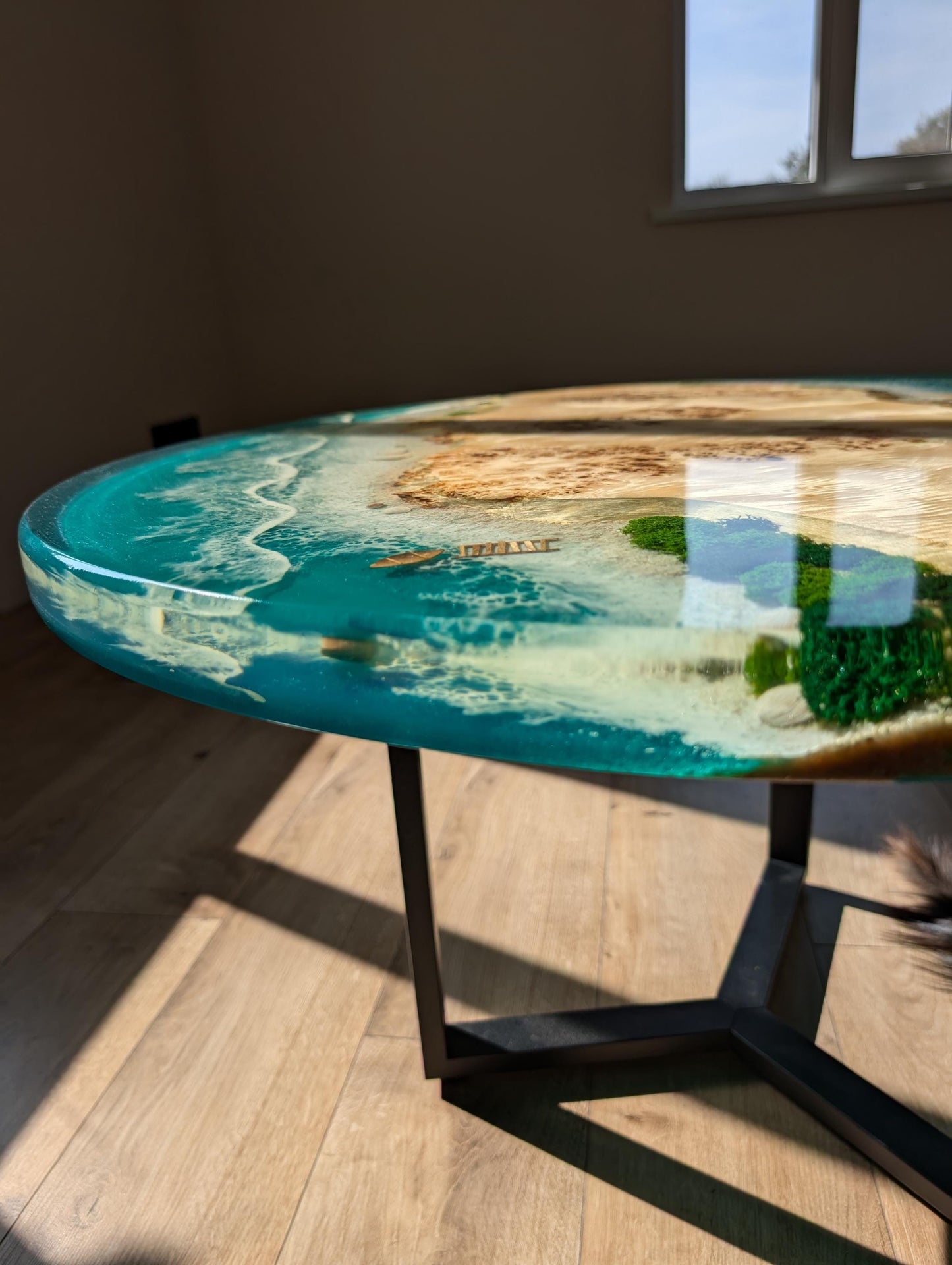 Resin Ocean Wave Coffee Table: Round Live Edge Epoxy Wood Table