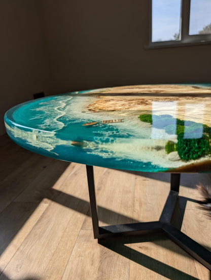 Resin Ocean Wave Coffee Table: Round Live Edge Epoxy Wood Table