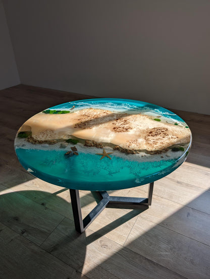 Resin Ocean Wave Coffee Table: Round Live Edge Epoxy Wood Table