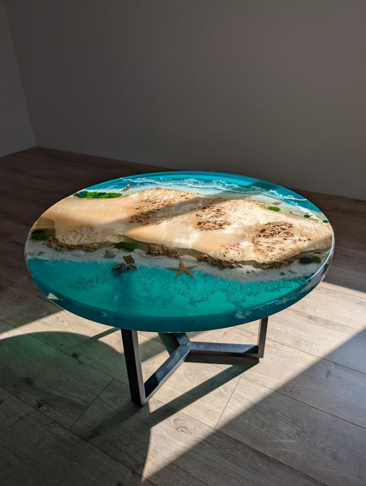 Resin Ocean Wave Coffee Table: Round Live Edge Epoxy Wood Table