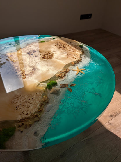 Resin Ocean Wave Coffee Table: Round Live Edge Epoxy Wood Table