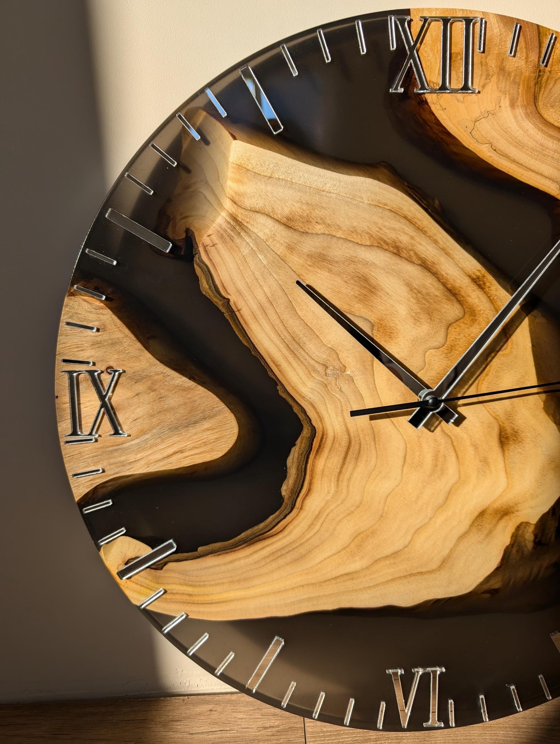 Handcrafted Epoxy Walnut Wood Wall Clock: Modern Home Decor (20 inches)