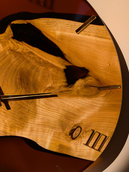 Handcrafted Brown Epoxy Resin Wood Wall Clock: Rustic Modern Decor