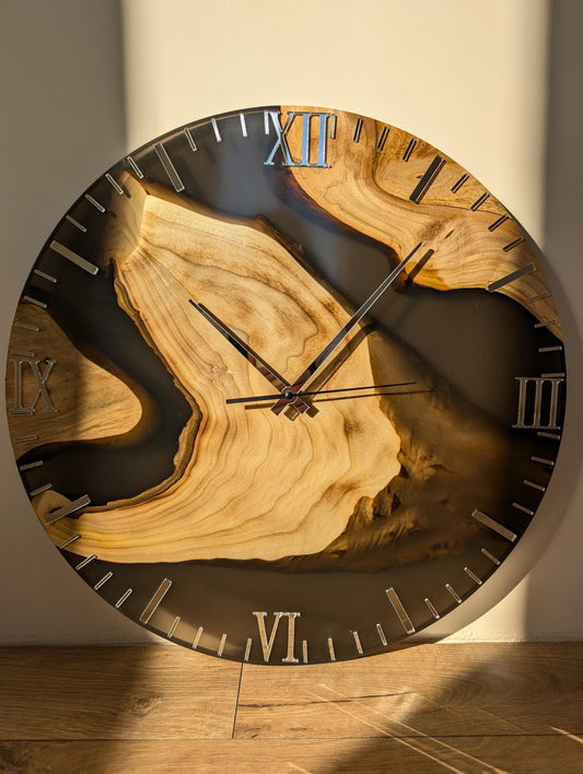 Handcrafted Epoxy Walnut Wood Wall Clock: Modern Home Decor (20 inches)