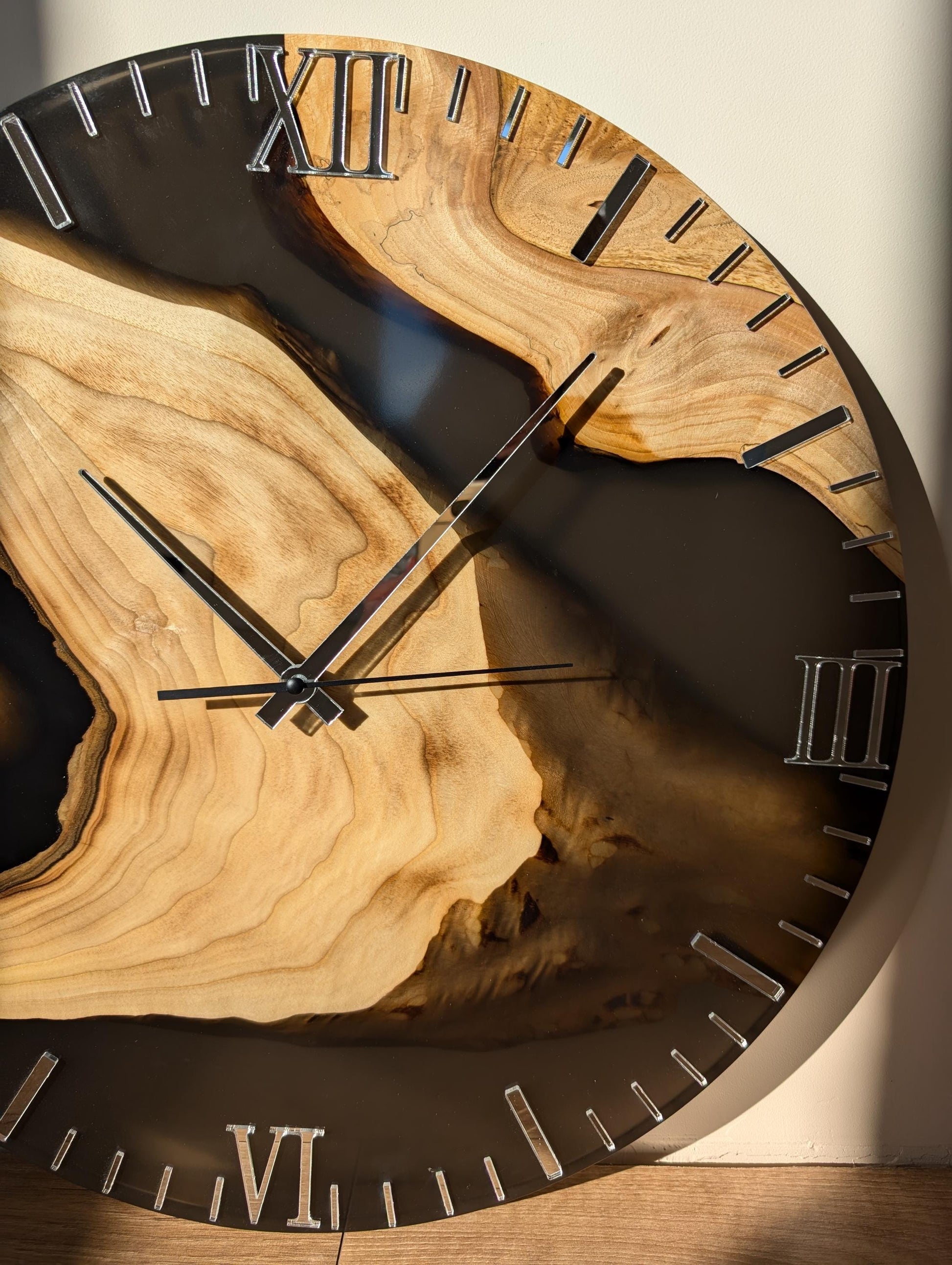Handcrafted Epoxy Walnut Wood Wall Clock: Modern Home Decor (20 inches)