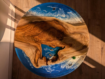 Handmade Ocean Epoxy Resin Coffee Table: Round Walnut Live Edge