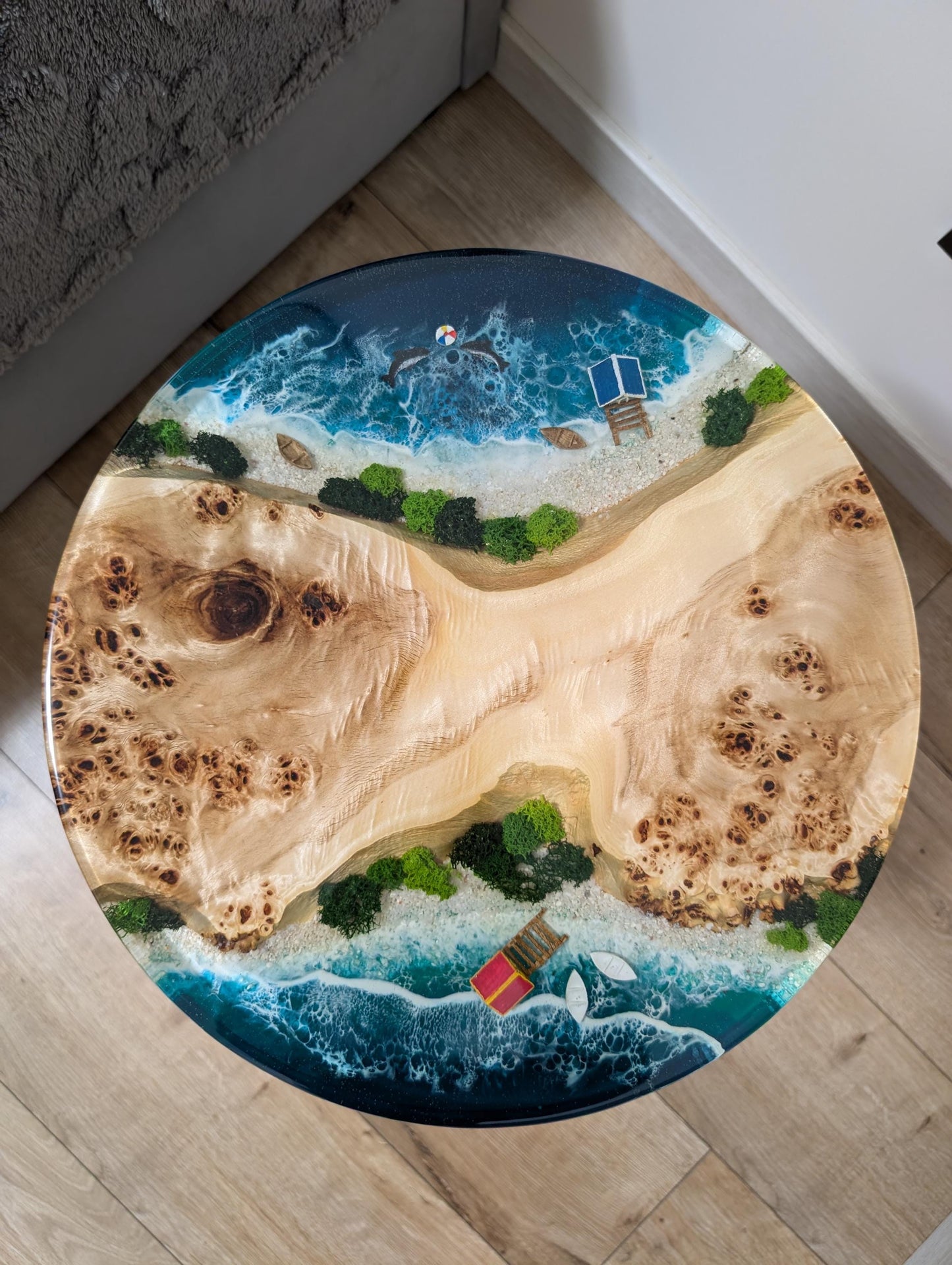 Handcrafted Resin Ocean Wave Coffee Table: Live Edge Coastal Decor