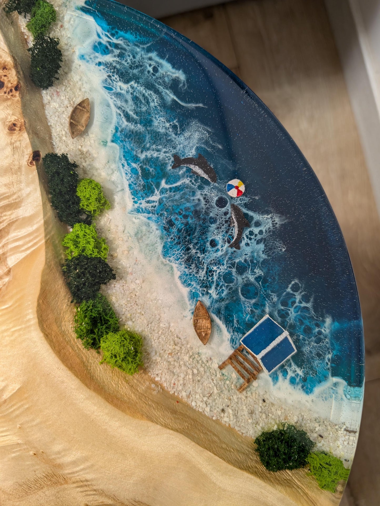 Handcrafted Resin Ocean Wave Coffee Table: Live Edge Coastal Decor