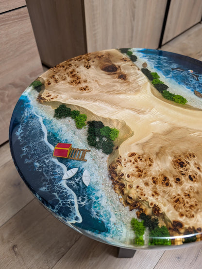 Handcrafted Resin Ocean Wave Coffee Table: Live Edge Coastal Decor