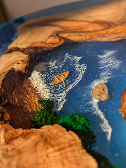 Handmade Ocean Epoxy Resin Coffee Table: Round Walnut Live Edge