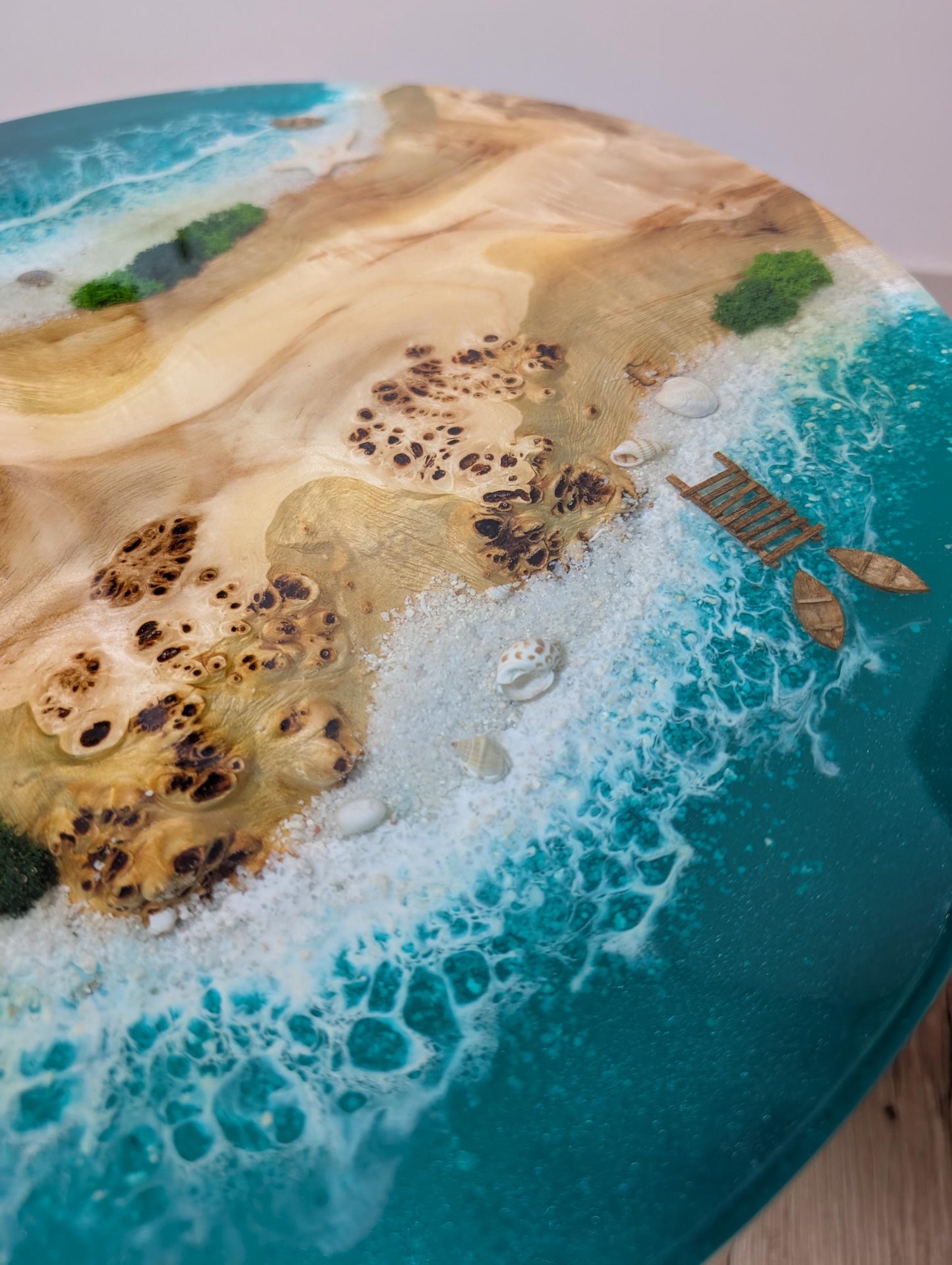 Round Live Edge Resin Coffee Table: Coastal Ocean Decor