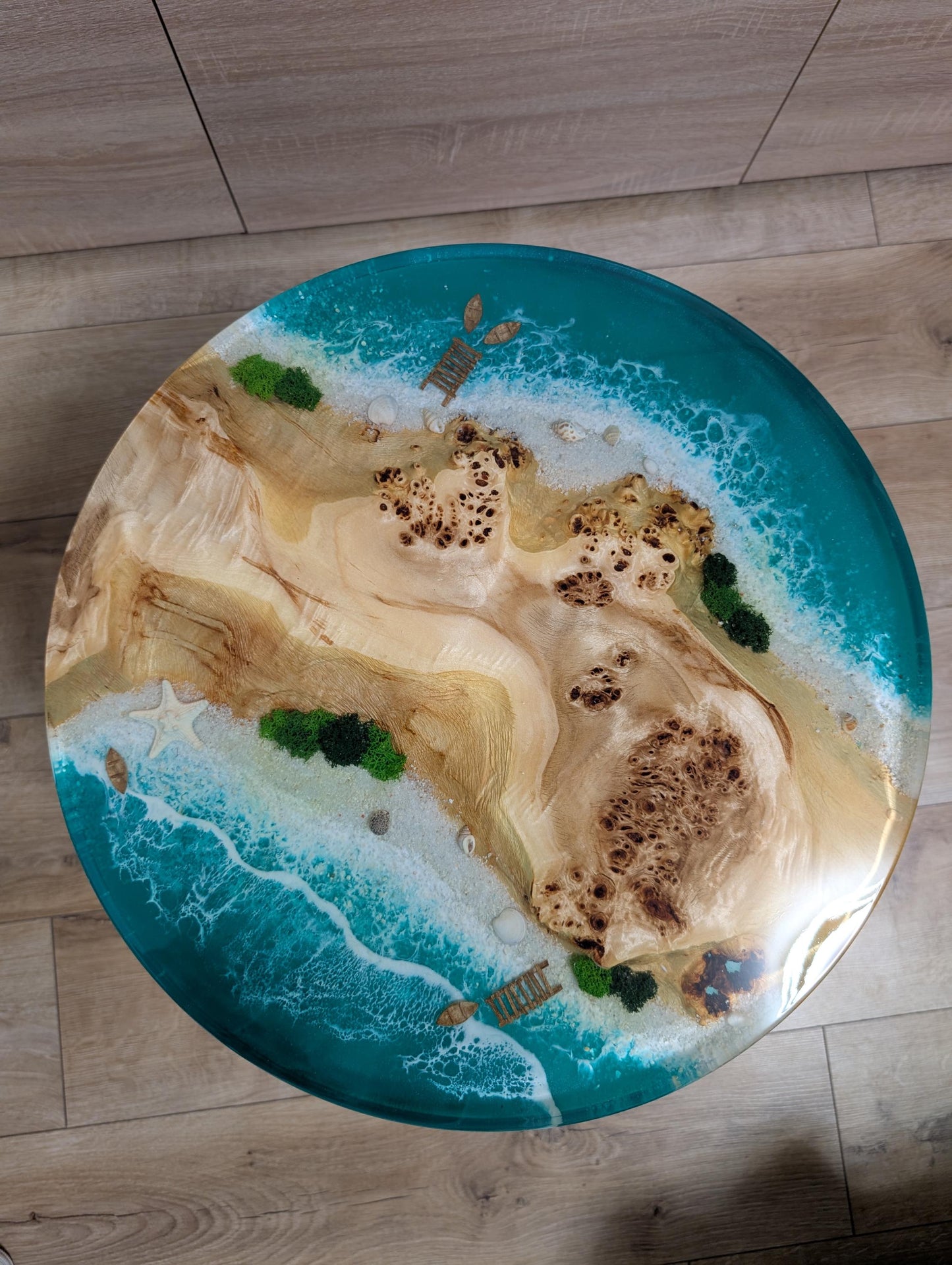 Round Live Edge Resin Coffee Table: Coastal Ocean Decor