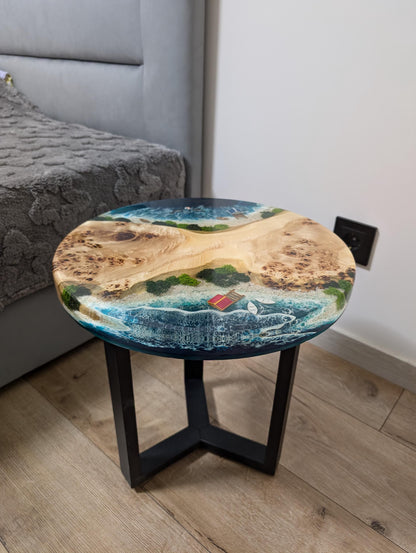 Handcrafted Resin Ocean Wave Coffee Table: Live Edge Coastal Decor