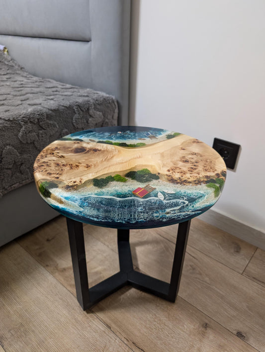 Handcrafted Resin Ocean Wave Coffee Table: Live Edge Coastal Decor