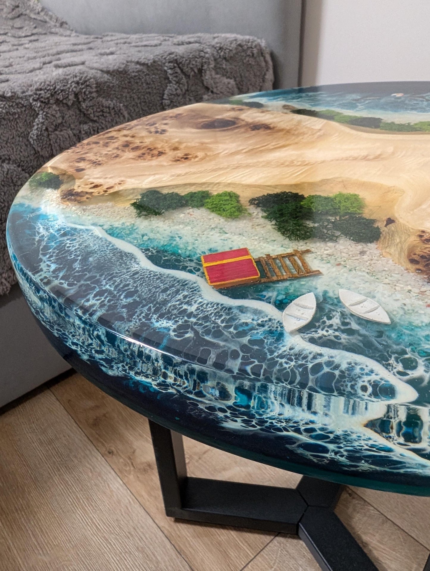 Handcrafted Resin Ocean Wave Coffee Table: Live Edge Coastal Decor